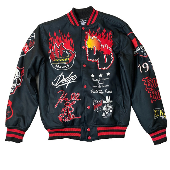 Dodge Other - Dodge x Reason Men Varsity Bomber Jacket Limited Edition M Black Demon Flame NEW